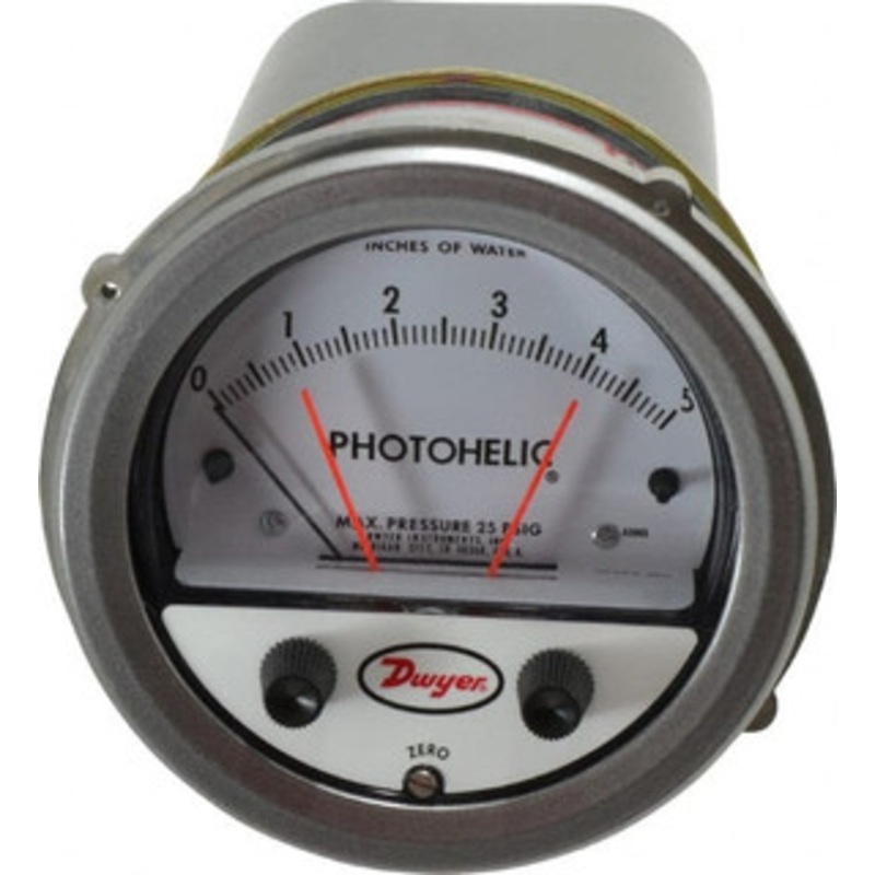 Dwyer Instruments 25 Max psi, 2% Accuracy, NPT Thread Photohelic Pressure Switch 1/8 Inch Thread, 5 Inch Water Column, 120F Max A3005 – 00497529
