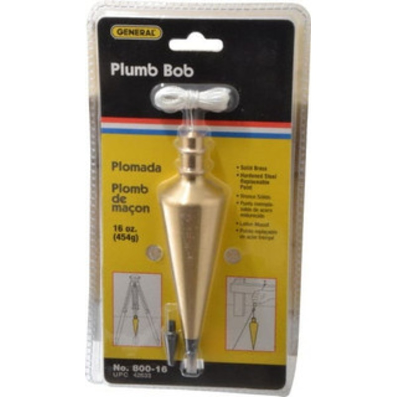 General 5-3/4 Inch Long, 1-1/2 Inch Diameter Brass Plumb Bob 16 Ounce, Has Replacable Tip 800-16 – 97687883