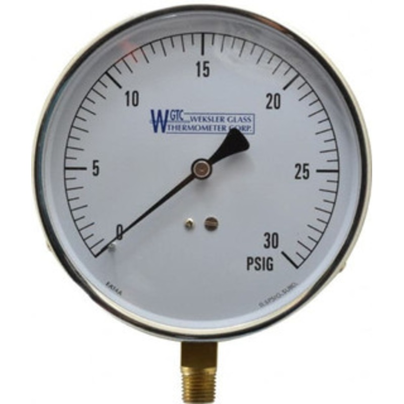 WGTC Weksler Glass Thermometer Corp. 4-1/2 Dial, 1/4 Thread, 0-30 Scale Range, Pressure Gauge Lower Connection Mount, Accurate to 1% of Scale EA14 A – 86493988