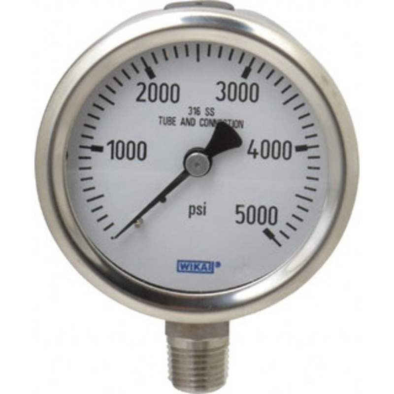 WIKA 2-1/2 Dial, 1/4 Thread, 0-5,000 Scale Range, Pressure Gauge Lower Connection Mount, Accurate to 1.5% of Scale 9768602 – 56452378