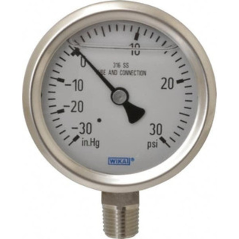 WIKA 2-1/2 Dial, 1/4 Thread, 30-0-30 Scale Range, Pressure Gauge Lower Connection Mount, Accurate to 1.5% of Scale 9833638 – 56454465