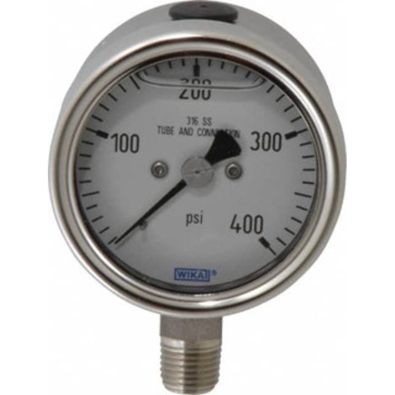 WIKA 2-1/2 Dial, 1/4 Thread, 400 Scale Range, Pressure Gauge Lower Connection Mount, Accurate to 2-1-2% of Scale 9251677 – 63151542