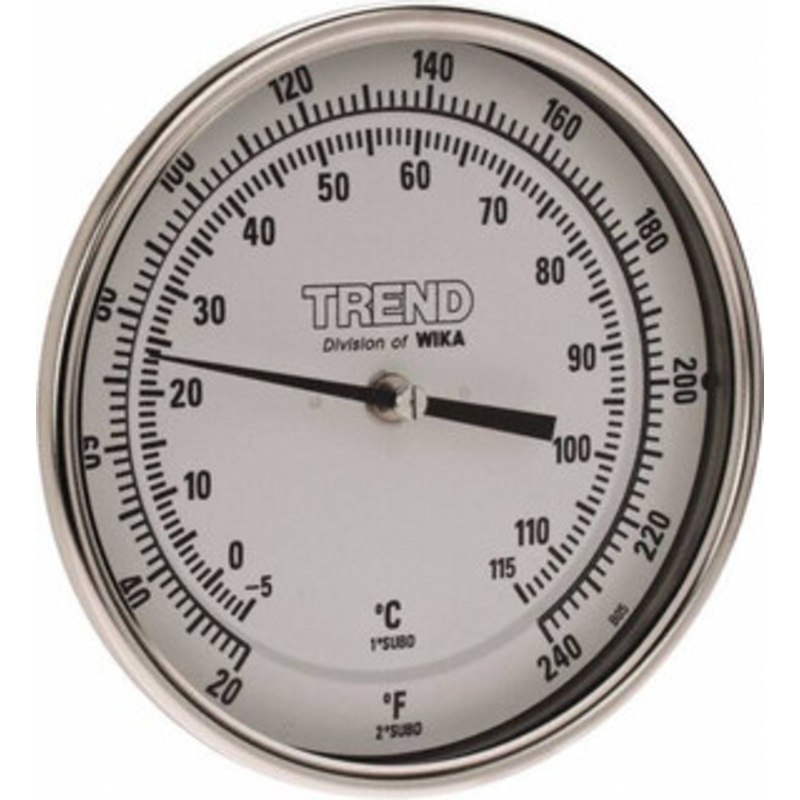 WIKA 2-1/2 Stem, 20 to 240 F Bi-Metal Thermometer Back Connected, 1% Accurate, Stainless Steel 50025A007G4 – 56428840