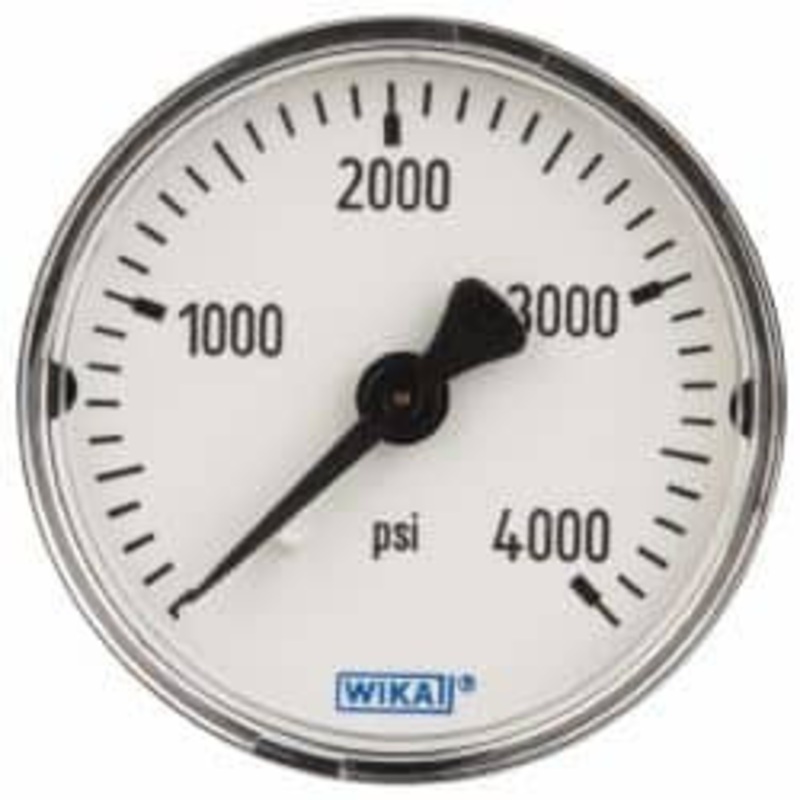 WIKA 2 Dial, 1/4 Thread, 0-4,000 Scale Range, Pressure Gauge Center Back Connection Mount, Accurate to 3-2-3% of Scale 50786610 – 63146682