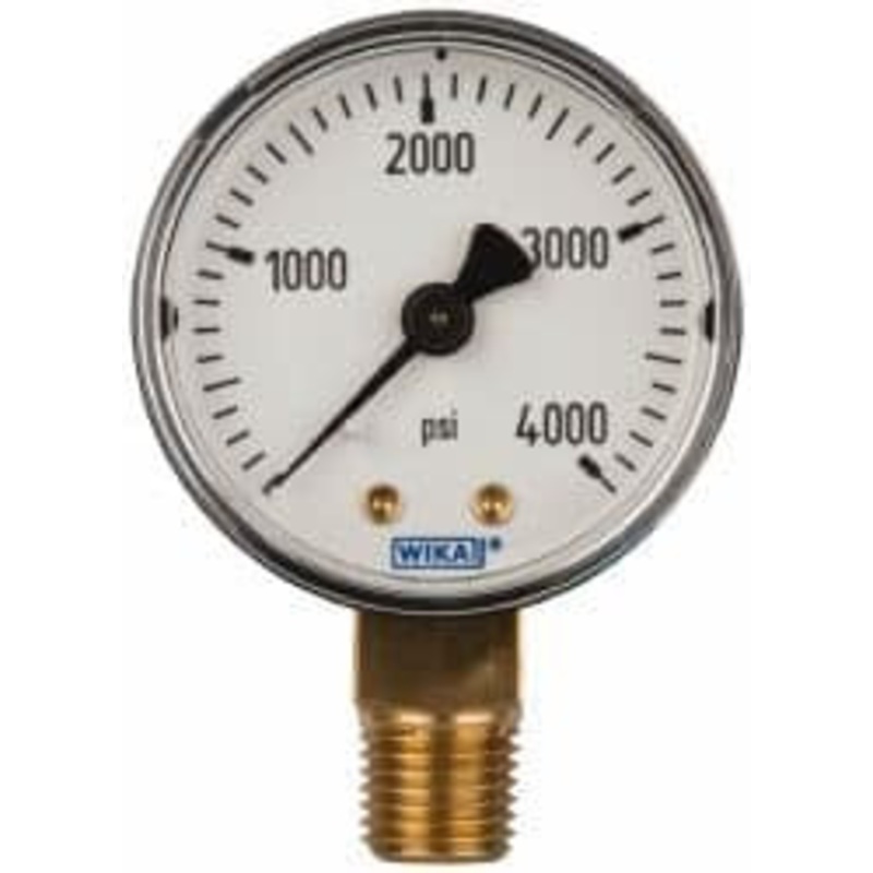 WIKA 2 Dial, 1/4 Thread, 0-4,000 Scale Range, Pressure Gauge Lower Connection Mount, Accurate to 3-2-3% of Scale 50982622 – 63146708