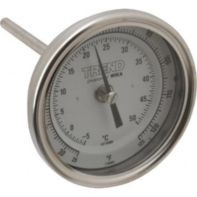 WIKA 4 Stem, 25 to 125 F Bi-Metal Thermometer Back Connected, 1% Accurate, Stainless Steel 30040A003G4 – 56426562