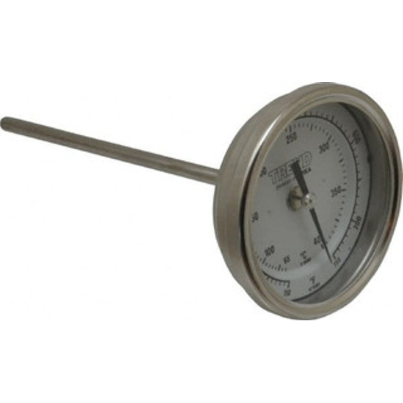 WIKA 6 Stem, 150 to 750 F Bi-Metal Thermometer Back Connected, 1% Accurate, Stainless Steel 30060A011G4 – 56426760