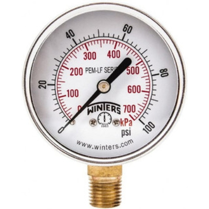 Winters Instruments 2-1/2 Dial, 1/4 Thread, 0-100 Scale Range, Pressure Gauge Lower Connection Mount, Accurate to 3-2-3% of Scale PEM214LF – 91533828