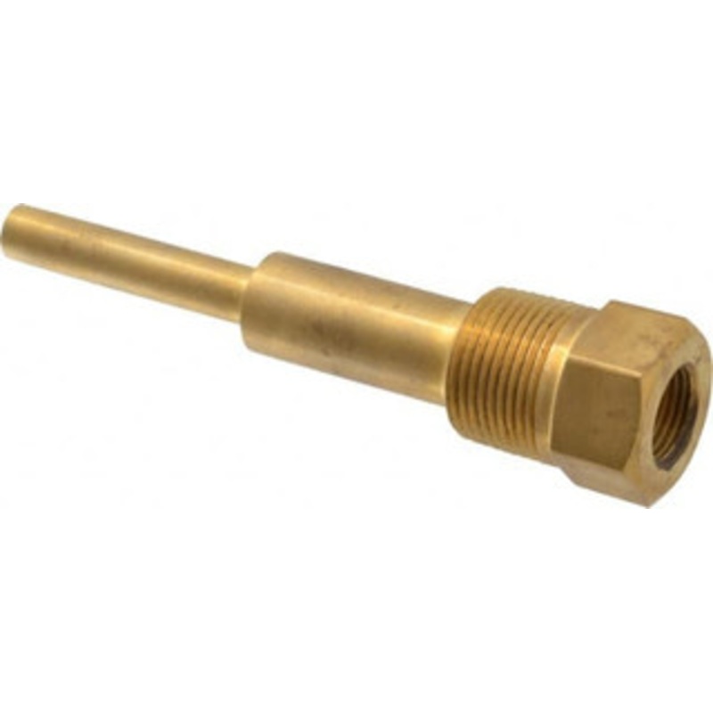 Alloy Engineering Company 6 Inch Overall Length, 1 Inch Thread, Brass Standard Thermowell 4-1/2 Inch Insertion Length 1-260S-U4.5 BRA – 56466691