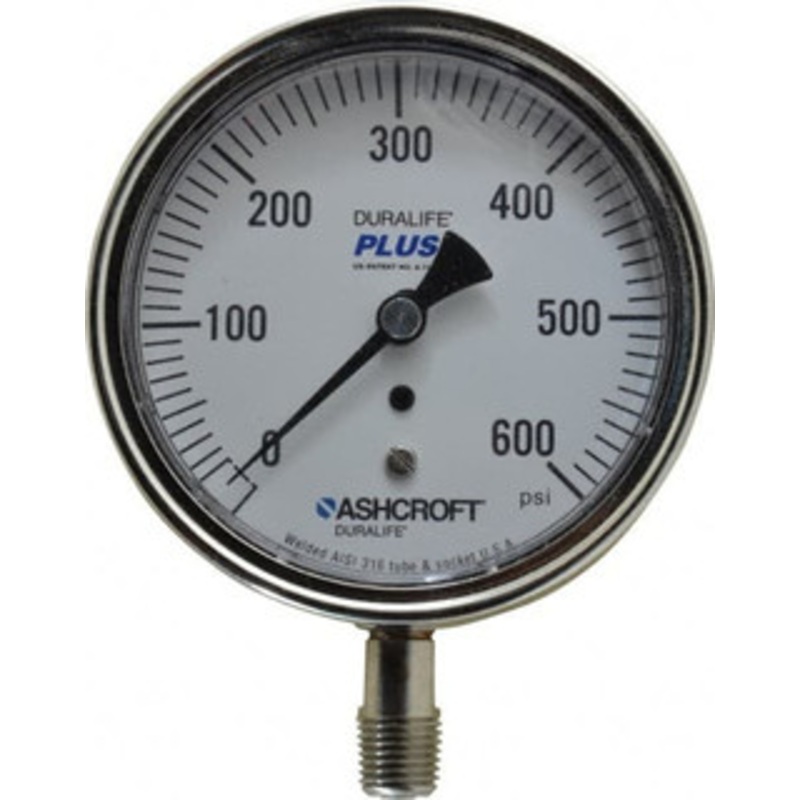 Ashcroft 3-1/2 Dial, 1/4 Thread, 0-600 Scale Range, Pressure Gauge Lower Connection Mount, Accurate to 1% of Scale 94343XLL – 75011502