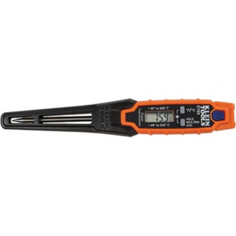 Klein Tools -40 to 482F Digital Thermometer Digital Display, Stainless Steel Probe Sensor, On/Off Control ET05 – 31078868