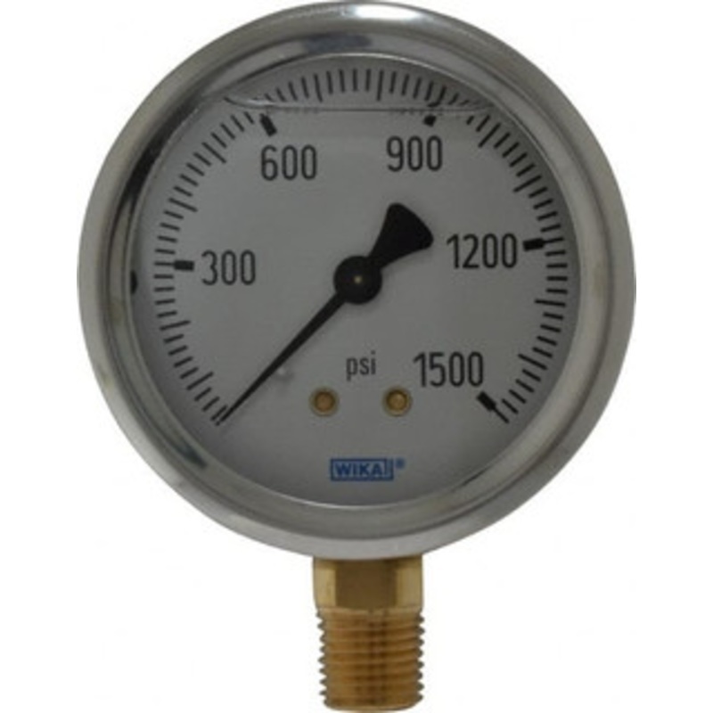 WIKA 2-1/2 Dial, 1/4 Thread, 0-1,500 Scale Range, Pressure Gauge Lower Connection Mount, Accurate to 1.5% of Scale 9767134 – 56453582
