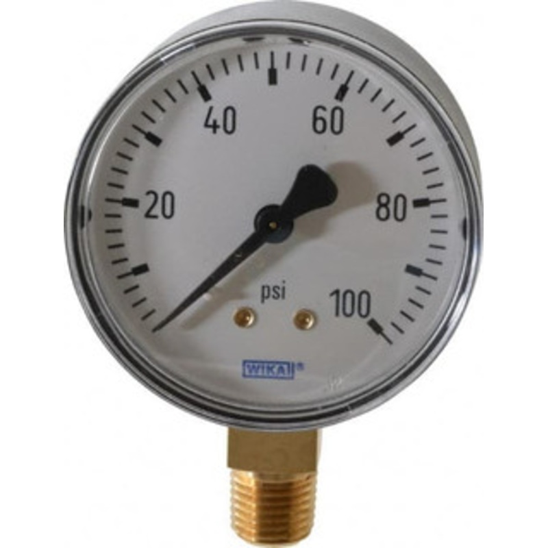 WIKA 2-1/2 Dial, 1/4 Thread, 0-100 Scale Range, Pressure Gauge Lower Connection Mount, Accurate to 3-2-3% of Scale 4253132 – 93135259
