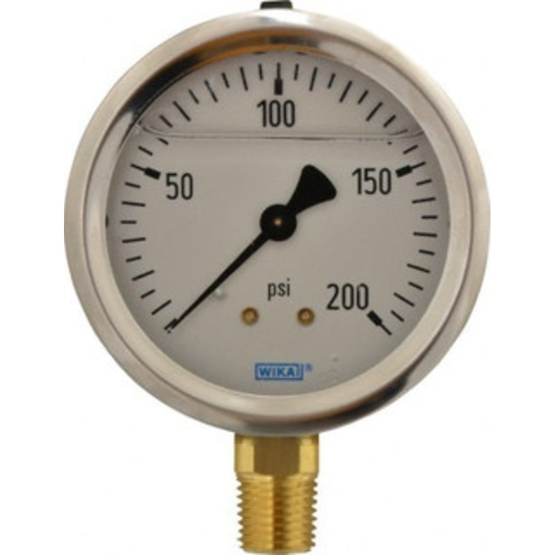 WIKA 2-1/2 Dial, 1/4 Thread, 0-200 Scale Range, Pressure Gauge Lower Connection Mount, Accurate to 1.5% of Scale 9767088 – 56453533