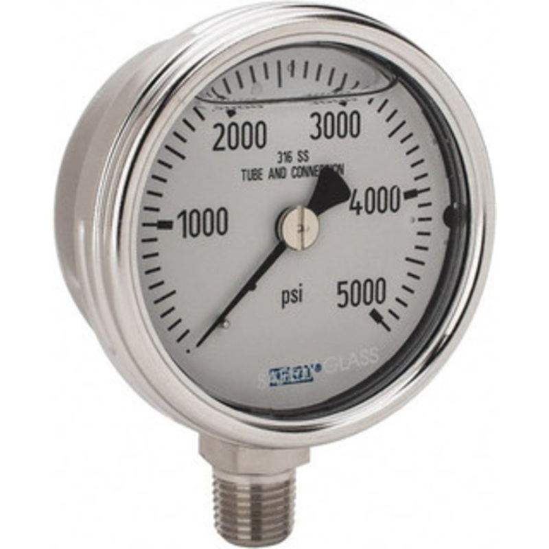WIKA 2-1/2 Dial, 1/4 Thread, 0-5,000 Scale Range, Pressure Gauge Lower Connection Mount, Accurate to 2-1-2% of Scale 9831996 – 05959895