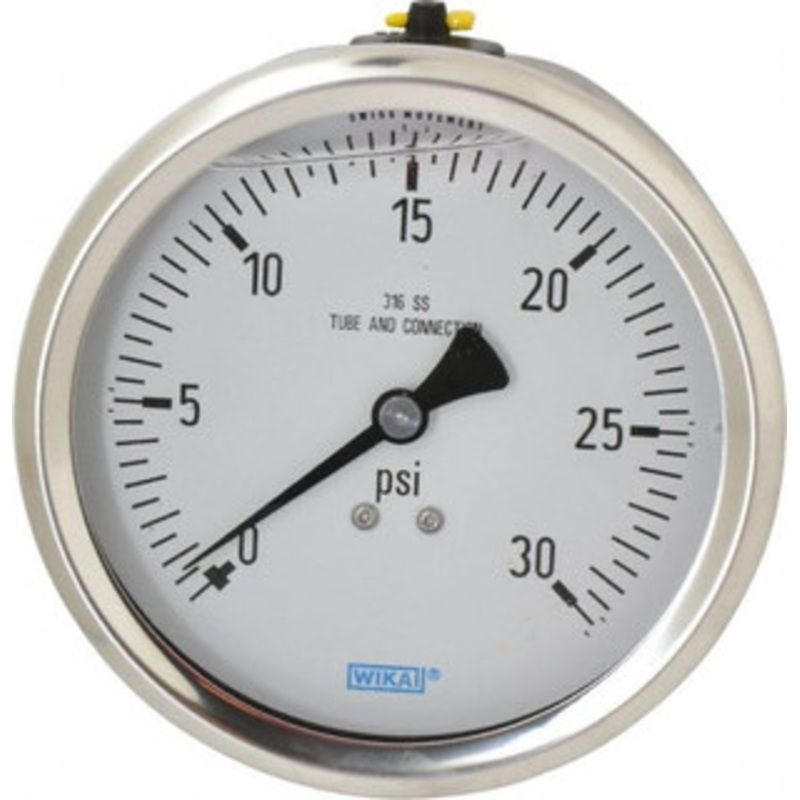 WIKA 4 Dial, 1/2 Thread, 0-30 Scale Range, Pressure Gauge Lower Back Connection Mount, Accurate to 1% of Scale 9831589 – 56455389