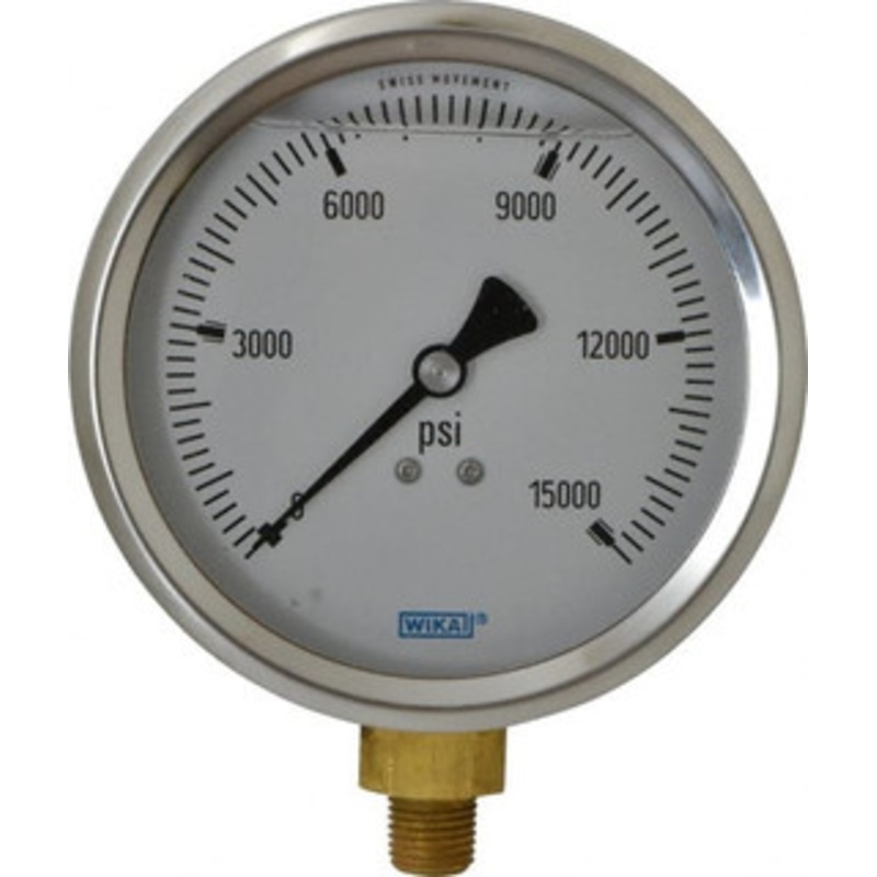 WIKA 4 Dial, 1/4 Thread, 0-15,000 Scale Range, Pressure Gauge Lower Connection Mount, Accurate to 1% of Scale 9699249 – 56454127