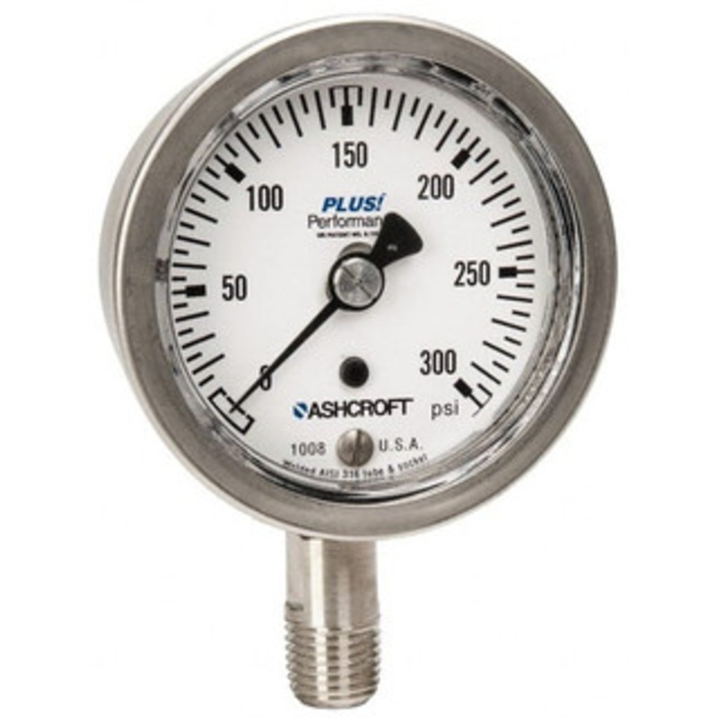 Ashcroft 2-1/2 Dial, 1/4 Thread, 0-300 Scale Range, Pressure Gauge Lower Connection Mount, Accurate to 3-2-3% of Scale 95489XLL – 75013326