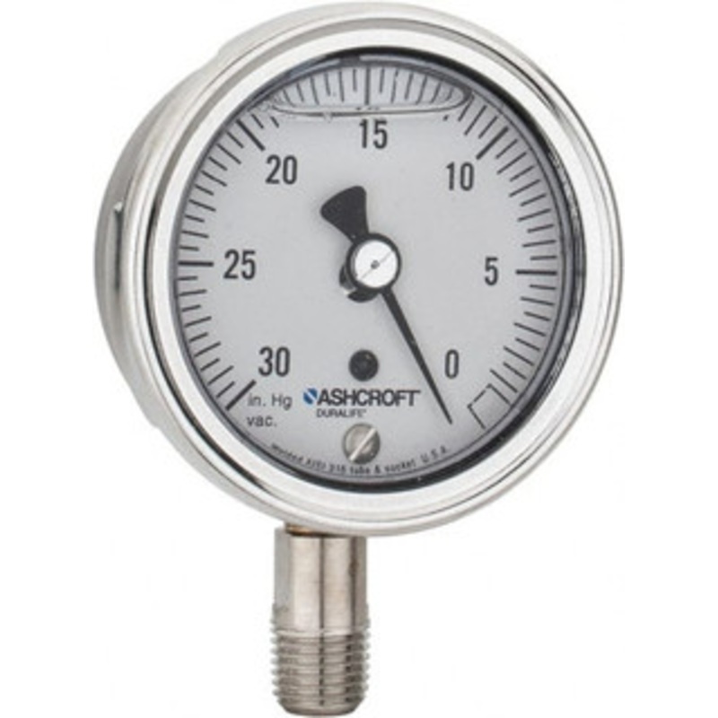 Ashcroft 2-1/2 Dial, 1/4 Thread, 30-0 Scale Range, Pressure Gauge Lower Connection Mount, Accurate to 1% of Scale 95091 – 56480585