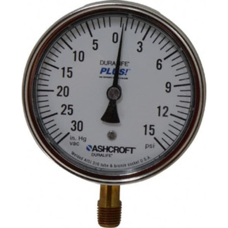 Ashcroft 3-1/2 Dial, 1/4 Thread, 30-0-15 Scale Range, Pressure Gauge Lower Connection Mount, Accurate to 1% of Scale 94594XLL – 75011726