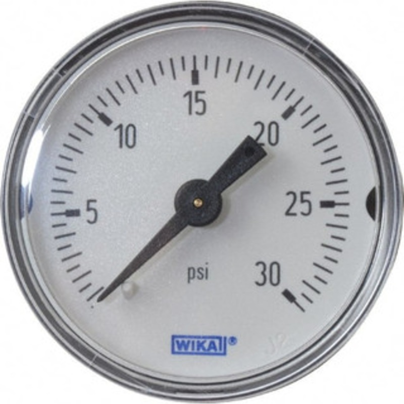 WIKA 1-1/2 Dial, 1/8 Thread, 0-30 Scale Range, Pressure Gauge Center Back Connection Mount, Accurate to 3-2-3% of Scale 9690217 – 95250106