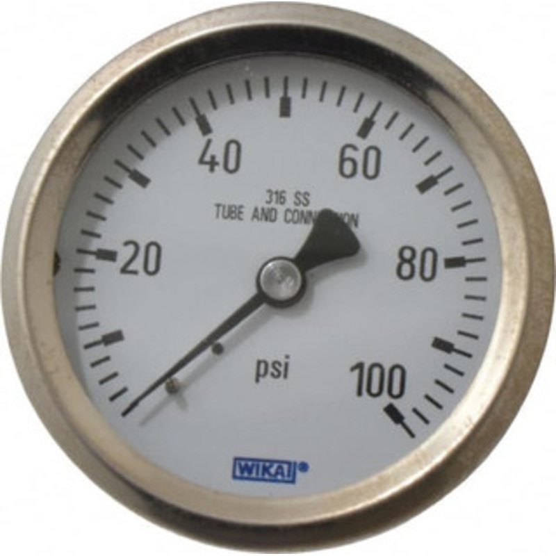 WIKA 2-1/2 Dial, 1/4 Thread, 0-100 Scale Range, Pressure Gauge Center Back Connection Mount, Accurate to 1.5% of Scale 9768327 – 56452527