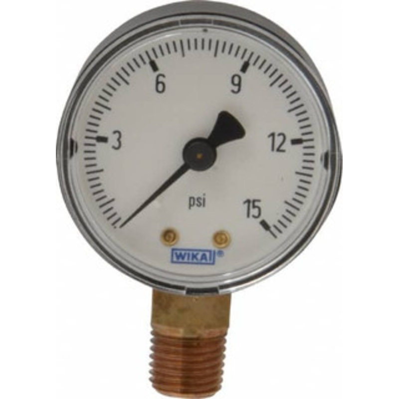 WIKA 2 Dial, 1/4 Thread, 0-15 Scale Range, Pressure Gauge Lower Connection Mount, Accurate to 3-2-3% of Scale 4252919 – 63146336