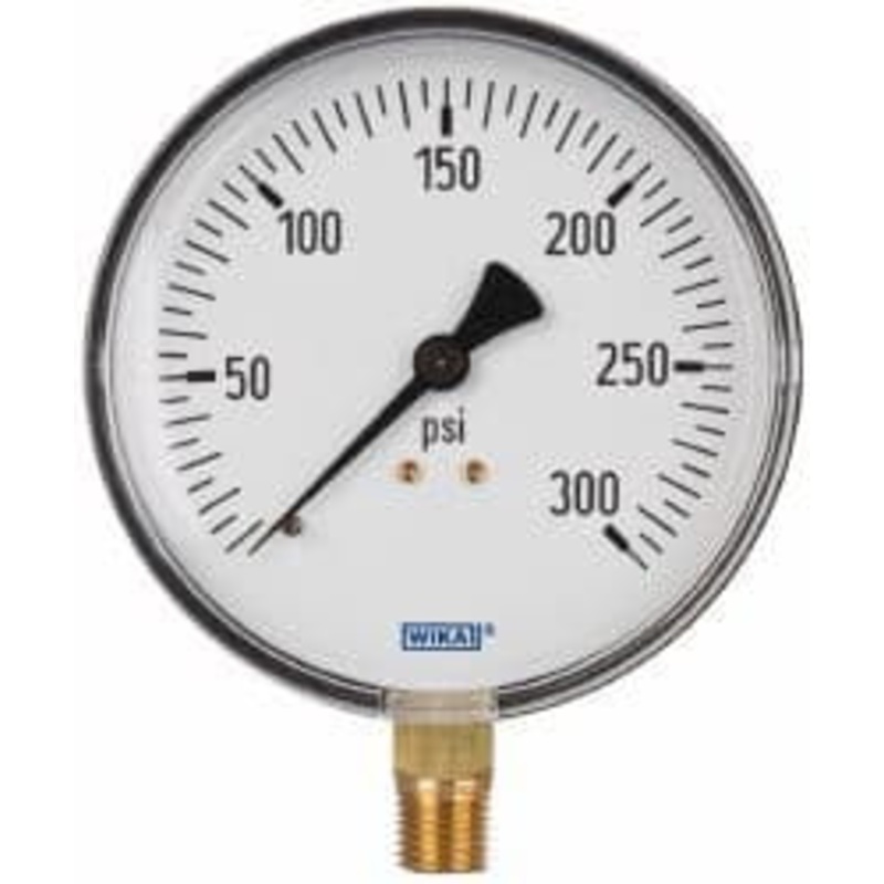 WIKA 4 Dial, 1/4 Thread, 0-300 Scale Range, Pressure Gauge Lower Connection Mount, Accurate to 3-2-3% of Scale 4256034 – 63146575