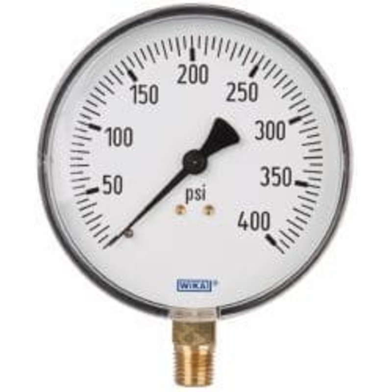 WIKA 4 Dial, 1/4 Thread, 0-400 Scale Range, Pressure Gauge Lower Connection Mount, Accurate to 3-2-3% of Scale 4256042 – 63146583