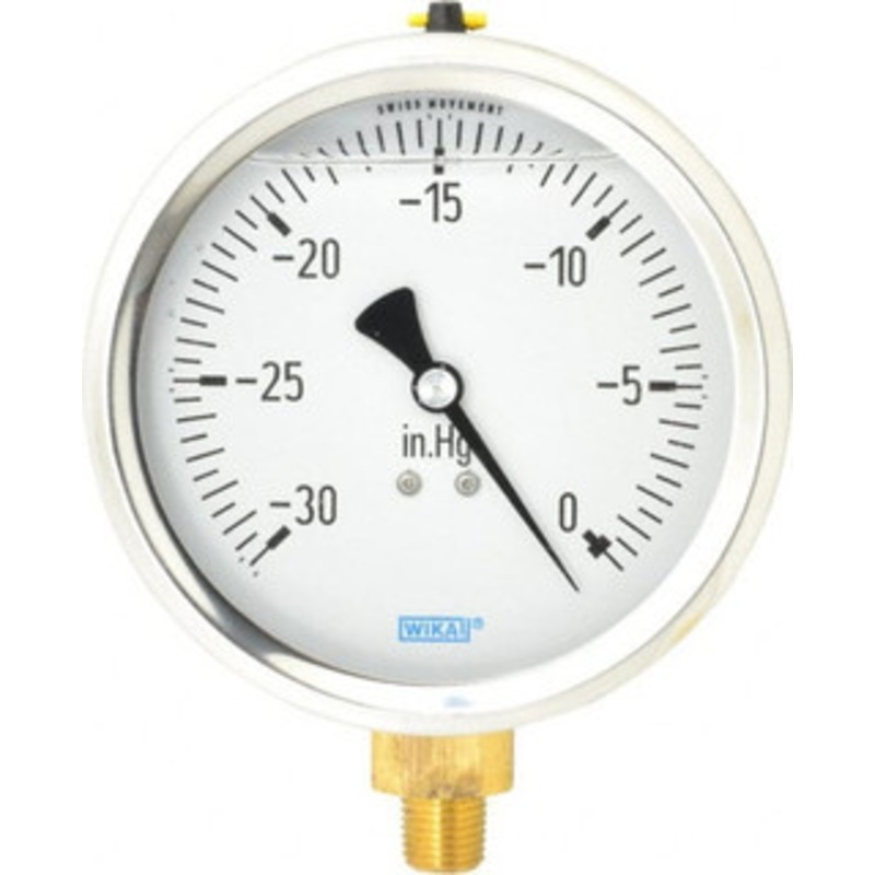 WIKA 4 Dial, 1/4 Thread, 30-0 Scale Range, Pressure Gauge Lower Connection Mount, Accurate to 1% of Scale 9699028 – 56453905