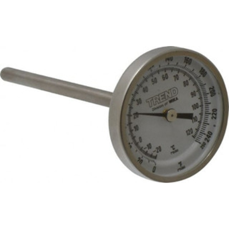 WIKA 4 Stem, 0 to 250 F Bi-Metal Thermometer Back Connected, 1% Accurate, Stainless Steel 20040A006G2 – 56440373