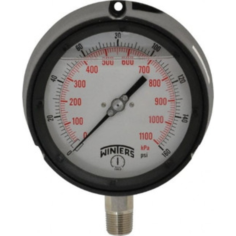 Winters Instruments 4-1/2 Dial, 1/2 Thread, 0-160 Scale Range, Pressure Gauge Lower Connection Mount, Accurate to 0.5% of Scale PPC5065-45G – 89906044