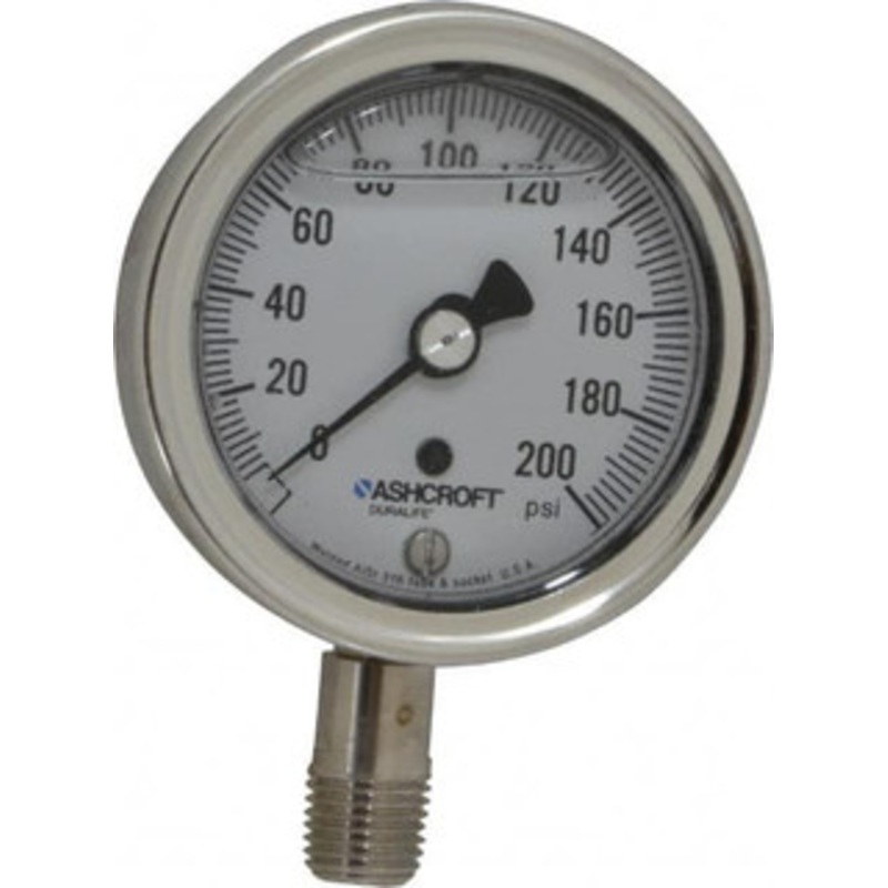 Ashcroft 2-1/2 Dial, 1/4 Thread, 0-200 Scale Range, Pressure Gauge Lower Connection Mount, Accurate to 1% of Scale 94478 – 56480700