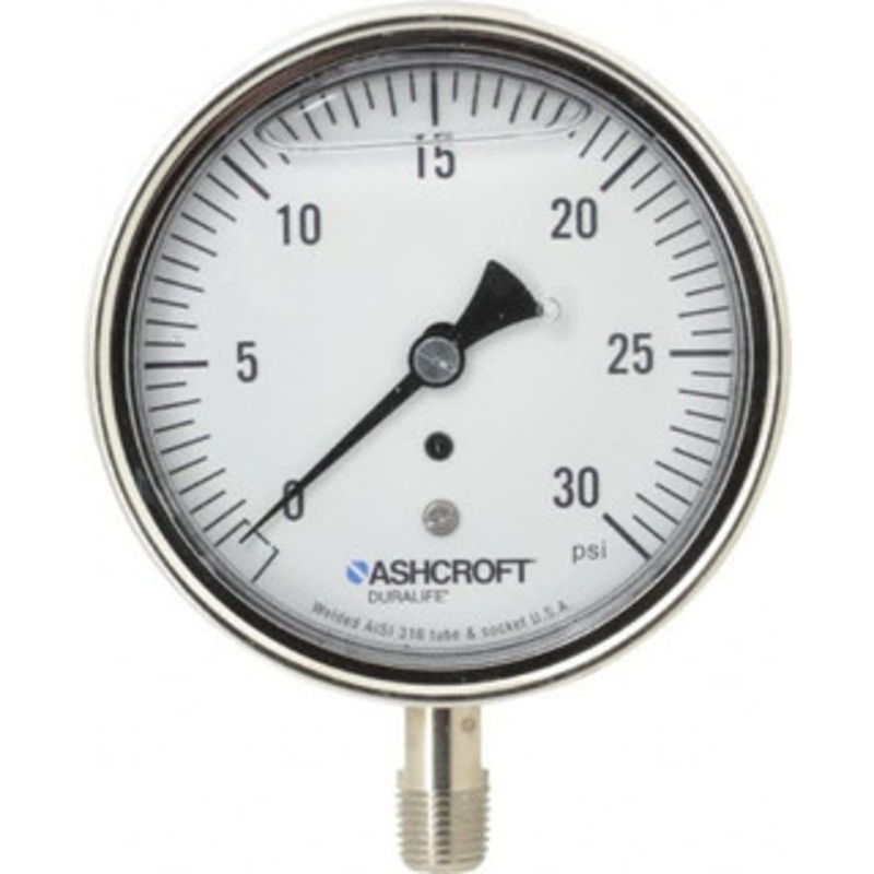 Ashcroft 3-1/2 Dial, 1/4 Thread, 0-30 Scale Range, Pressure Gauge Lower Connection Mount, Accurate to 1% of Scale 94484 – 56481088