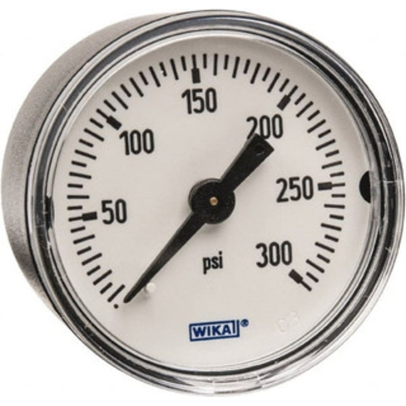 WIKA 1-1/2 Dial, 1/8 Thread, 0-300 Scale Range, Pressure Gauge Center Back Connection Mount, Accurate to 3-2-3% of Scale 50786555 – 63146625