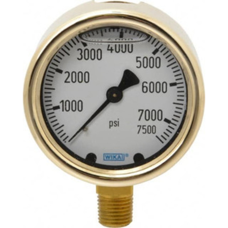 WIKA 2-1/2 Dial, 1/4 Thread, 0-7,500 Scale Range, Pressure Gauge Lower Connection Mount, Accurate to 1.5% of Scale 9325107 – 56455884