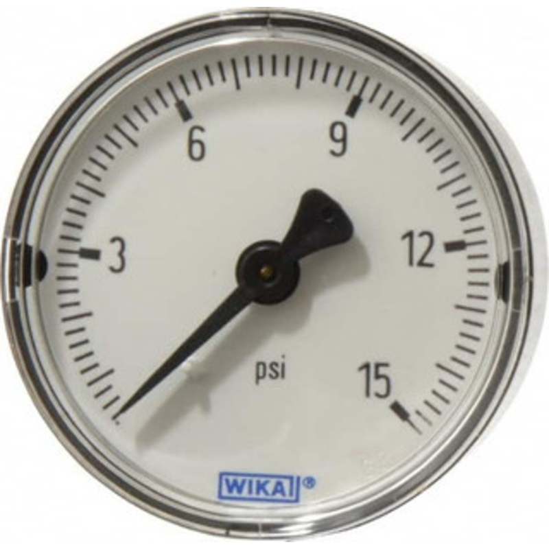 WIKA 2 Dial, 1/4 Thread, 0-15 Scale Range, Pressure Gauge Center Back Connection Mount, Accurate to 3-2-3% of Scale 4253264 – 88075064