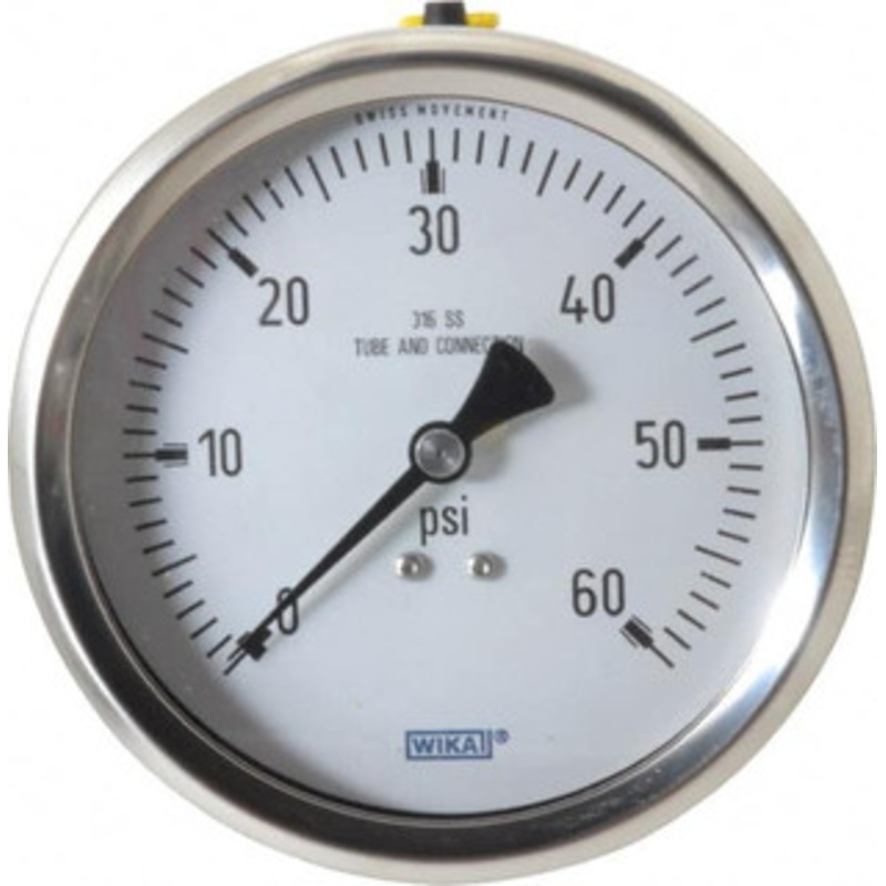 WIKA 4 Dial, 1/2 Thread, 0-60 Scale Range, Pressure Gauge Lower Back Connection Mount, Accurate to 1% of Scale 9737146 – 56453194