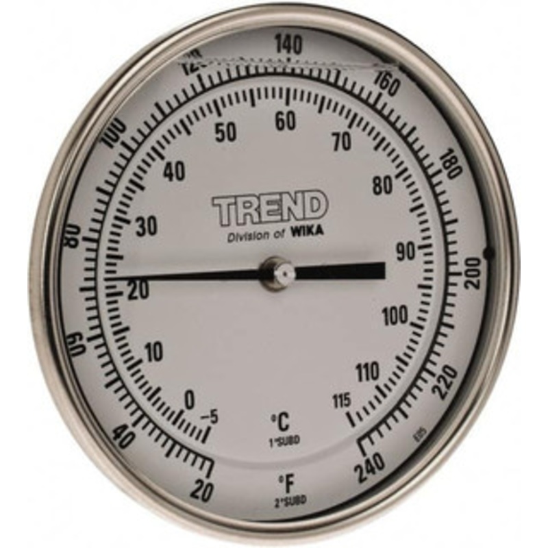 WIKA 4 Stem, 20 to 240 F Bi-Metal Thermometer Back Connected, 1% Accurate, Stainless Steel 50040A007A4SF – 56430200
