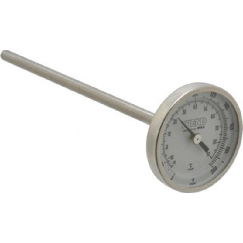 WIKA 6 Stem, 0 to 200 F Bi-Metal Thermometer Back Connected, 1% Accurate, Stainless Steel 20060A005G2 – 56440480