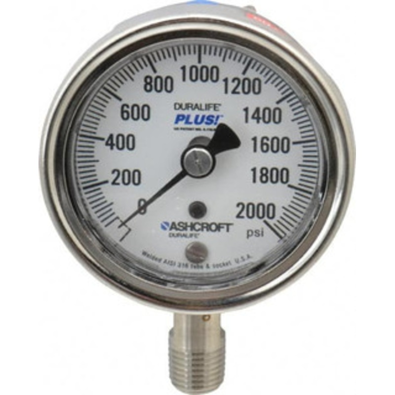 Ashcroft 2-1/2 Dial, 1/4 Thread, 0-2,000 Scale Range, Pressure Gauge Lower Connection Mount, Accurate to 1% of Scale 94232XLL – 75009225