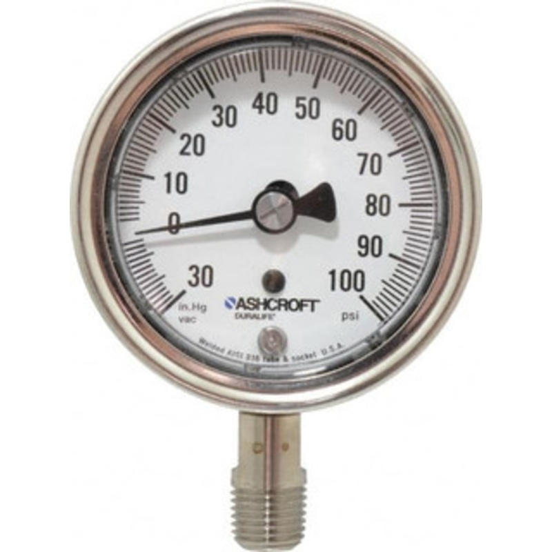 Ashcroft 2-1/2 Dial, 1/4 Thread, 30-0-100 Scale Range, Pressure Gauge Lower Connection Mount, Accurate to 1% of Scale 83212 – 56481468