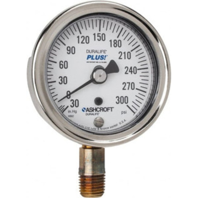 Ashcroft 2-1/2 Dial, 1/4 Thread, 30-0-300 Scale Range, Pressure Gauge Lower Connection Mount, Accurate to 1% of Scale 94588XLL – 75011676