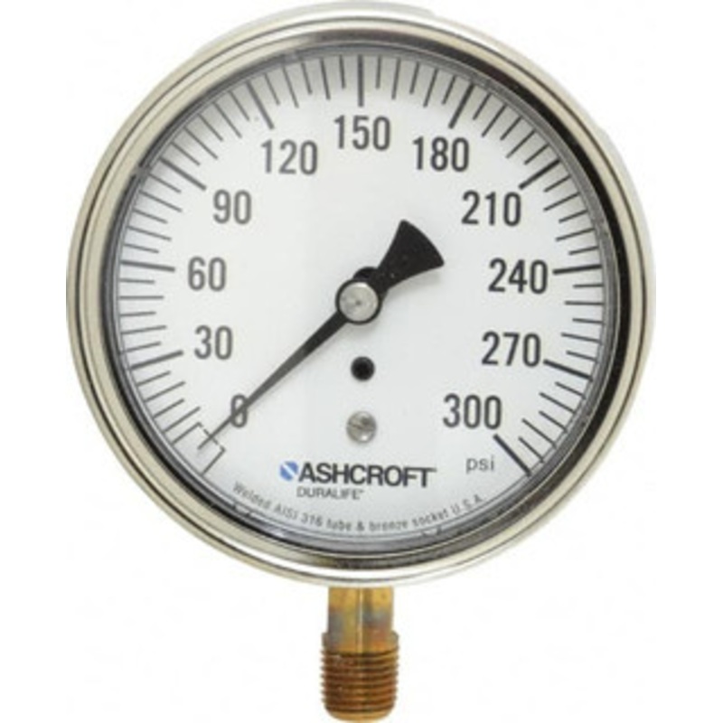 Ashcroft 3-1/2 Dial, 1/4 Thread, 0-300 Scale Range, Pressure Gauge Lower Connection Mount, Accurate to 1% of Scale 94605XLL – 75011817