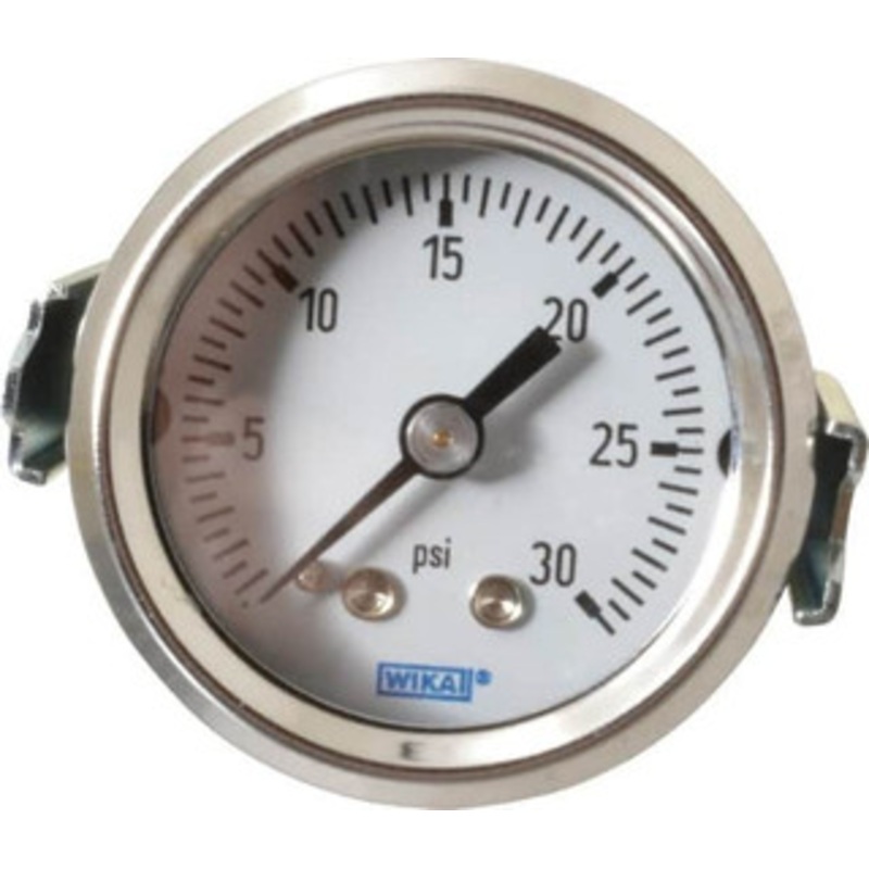 WIKA 1-1/2 Dial, 1/8 Thread, 0-30 Scale Range, Pressure Gauge U-Clamp Panel Mount, Center Back Connection Mount, Accurate to 3-2-3% of Scale 52832307 – 63148159