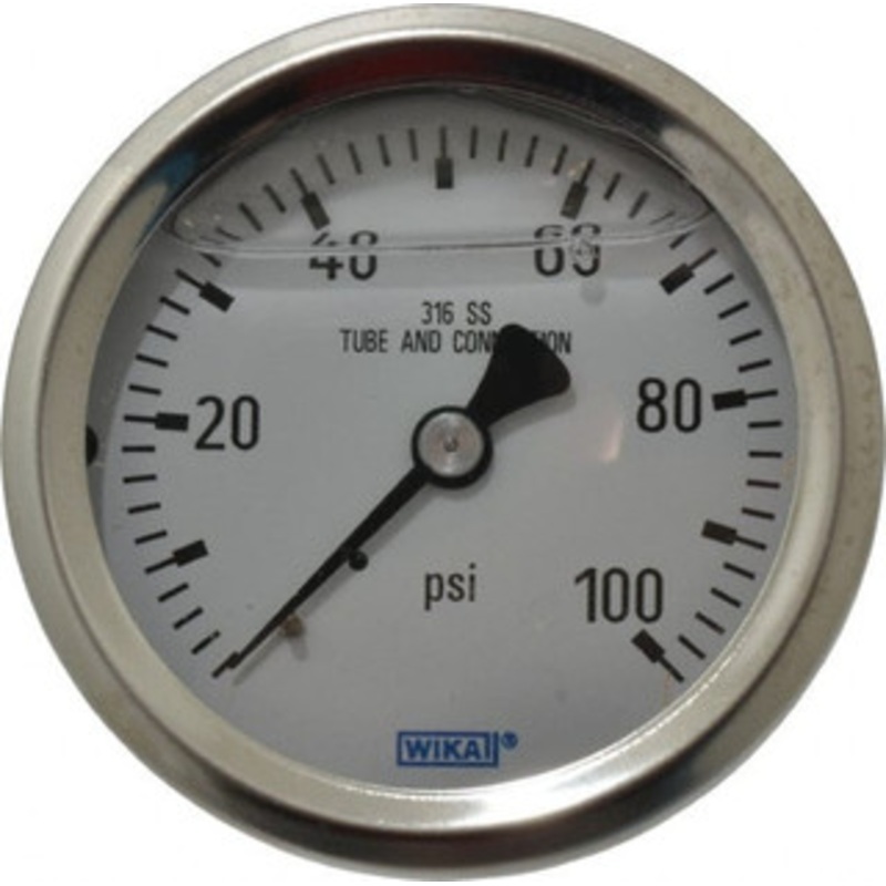 WIKA 2-1/2 Dial, 1/4 Thread, 0-100 Scale Range, Pressure Gauge Center Back Connection Mount, Accurate to 1.5% of Scale 9833247 – 56454770
