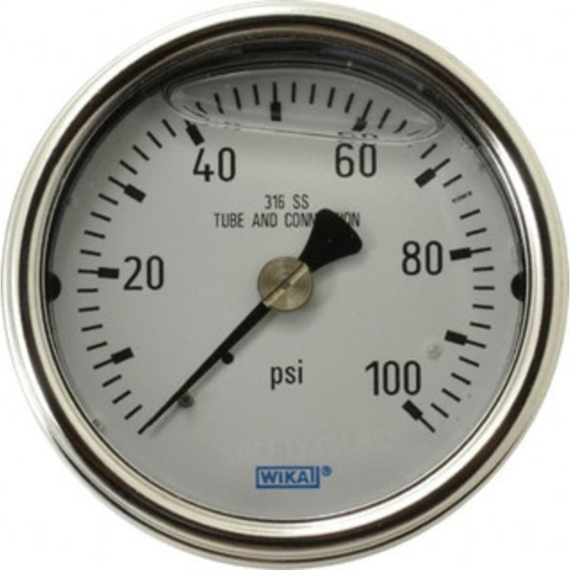 WIKA 2-1/2 Dial, 1/4 Thread, 0-100 Scale Range, Pressure Gauge Center Back Connection Mount, Accurate to 2-1-2% of Scale 9832135 – 63148878