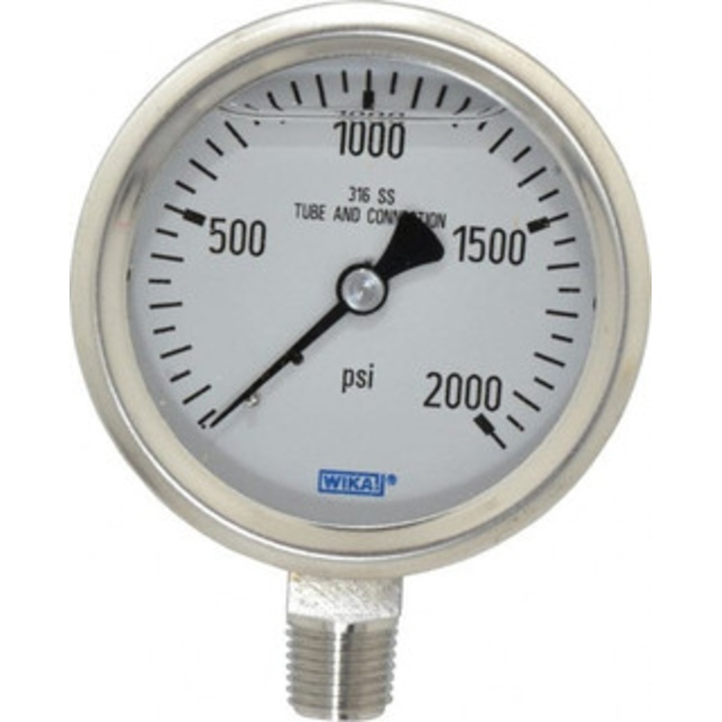 WIKA 2-1/2 Dial, 1/4 Thread, 0-2,000 Scale Range, Pressure Gauge Lower Connection Mount, Accurate to 1.5% of Scale 9833493 – 56454606