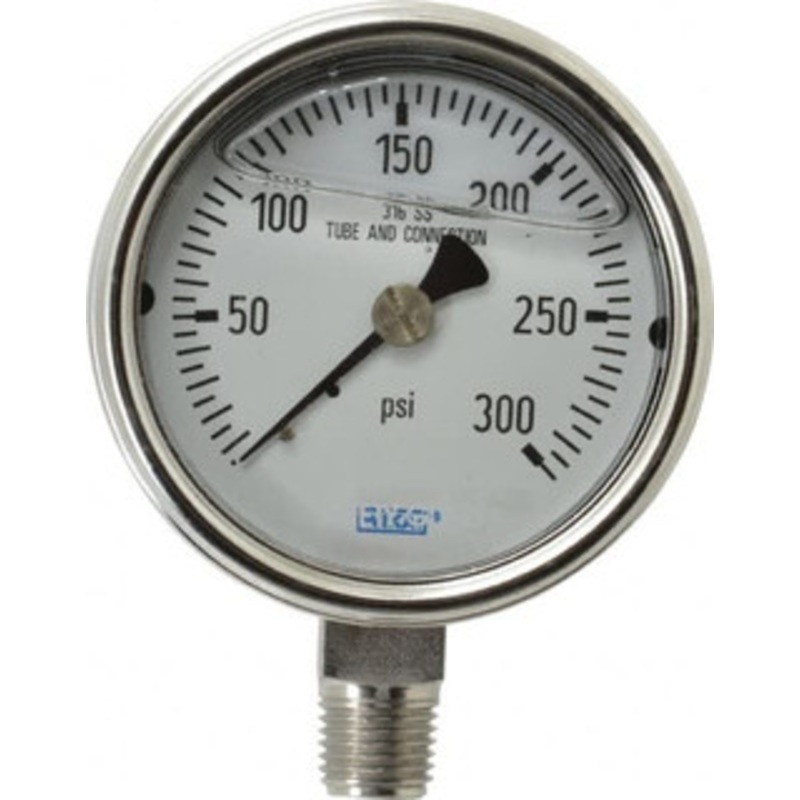 WIKA 2-1/2 Dial, 1/4 Thread, 0-300 Scale Range, Pressure Gauge Lower Connection Mount, Accurate to 2-1-2% of Scale 9831911 – 89279095
