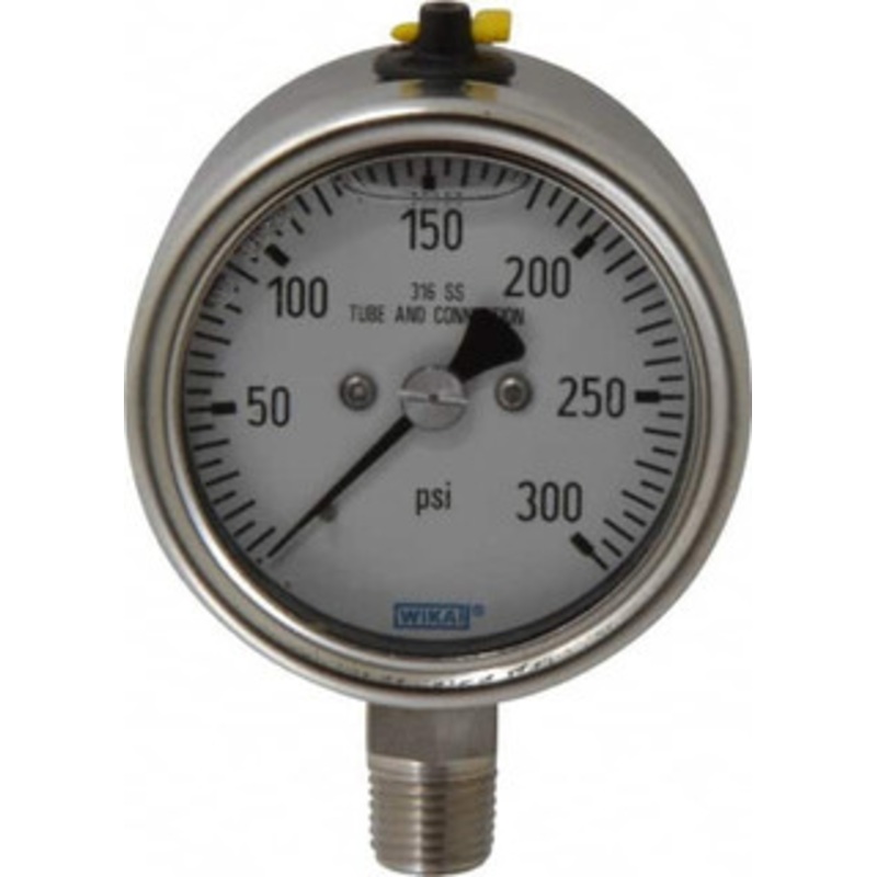 WIKA 2-1/2 Dial, 1/4 Thread, 300 Scale Range, Pressure Gauge Lower Connection Mount, Accurate to 2-1-2% of Scale 9251669 – 63151534